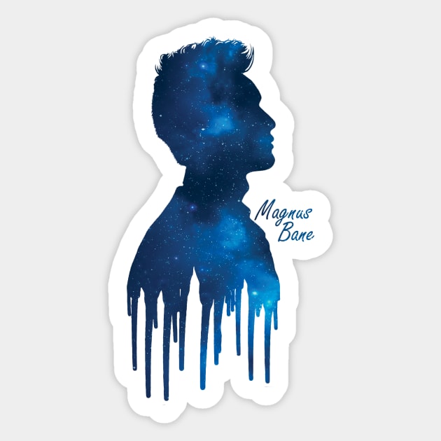 Shadowhunters / The Mortal Instruments- Magnus Bane / Harry Shum Jr dripping silhouette (blue galaxy) - Warlock - Malec - Clary, Alec, Jace, Izzy Sticker by Vane22april